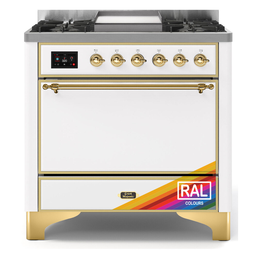 Majestic II 36 UM09FDQNS3RAG Freestanding Dual Fuel Range with 6 Sealed Burners with Griddle Single Oven with Solid Door with Brass knobs UM09FDQNS3RAGLP