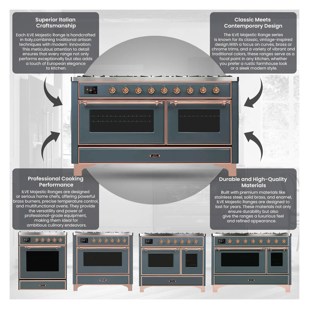 Majestic II Series 48 inch Freestanding Dual Fuel Range with Natural Gas, 8 Sealed Brass Burners, Double Ovens, 5.02 cu. ft. Total Oven Capacity, Griddle, Convection Oven, Continuous Grates,  UM12FDNS3BGB