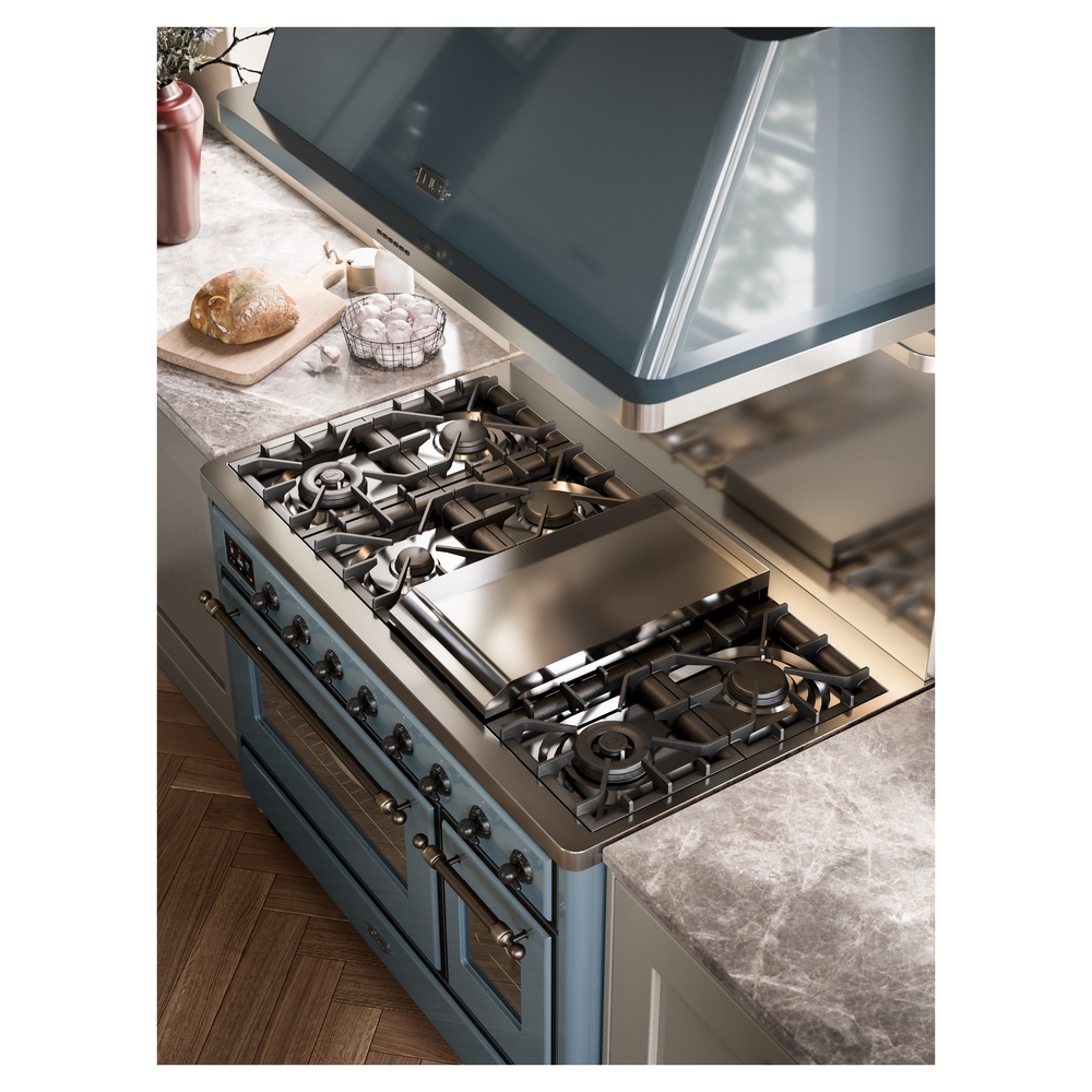 Majestic II Series 48 inch Freestanding Dual Fuel Range with Natural Gas, 8 Sealed Brass Burners, Double Ovens, 5.02 cu. ft. Total Oven Capacity, Griddle, Convection Oven, Continuous Grates,  UM12FDNS3BGB