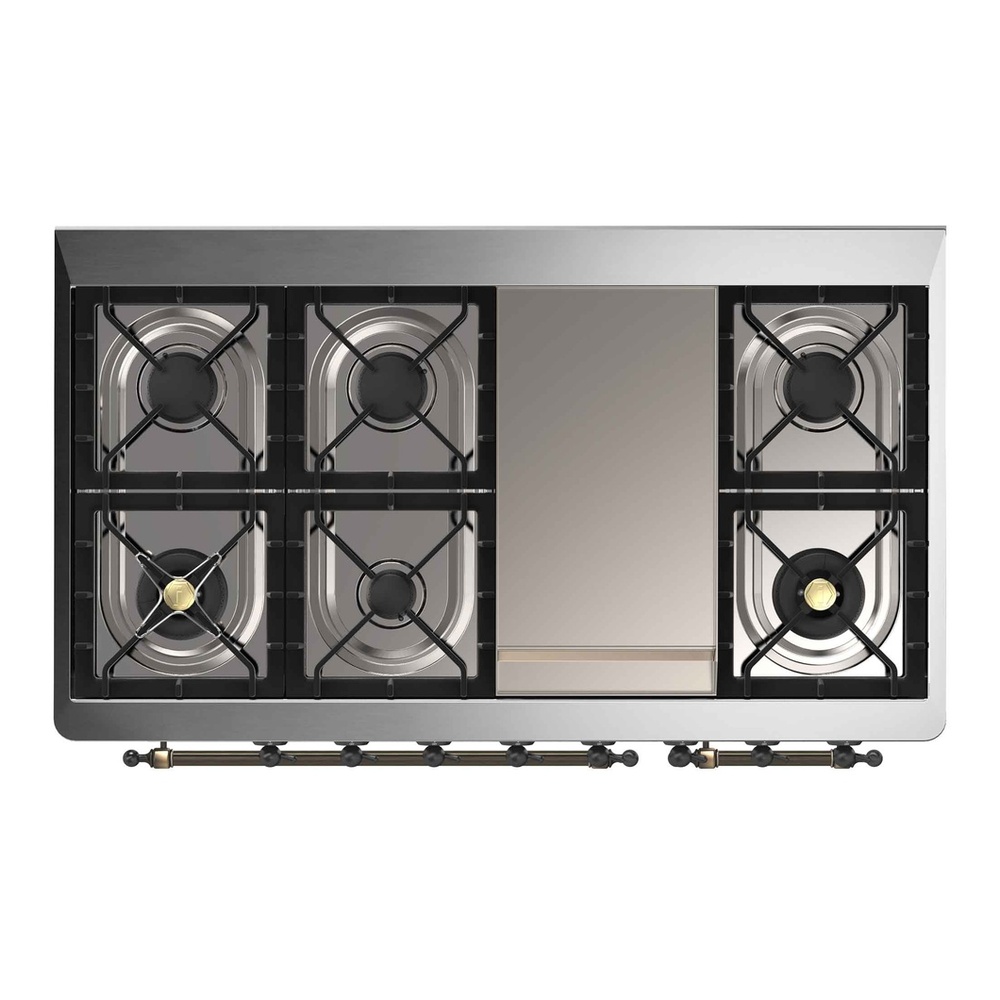Majestic II Series 48 inch Freestanding Dual Fuel Range with Natural Gas, 8 Sealed Brass Burners, Double Ovens, 5.02 cu. ft. Total Oven Capacity, Griddle, Convection Oven, Continuous Grates,  UM12FDNS3BGB