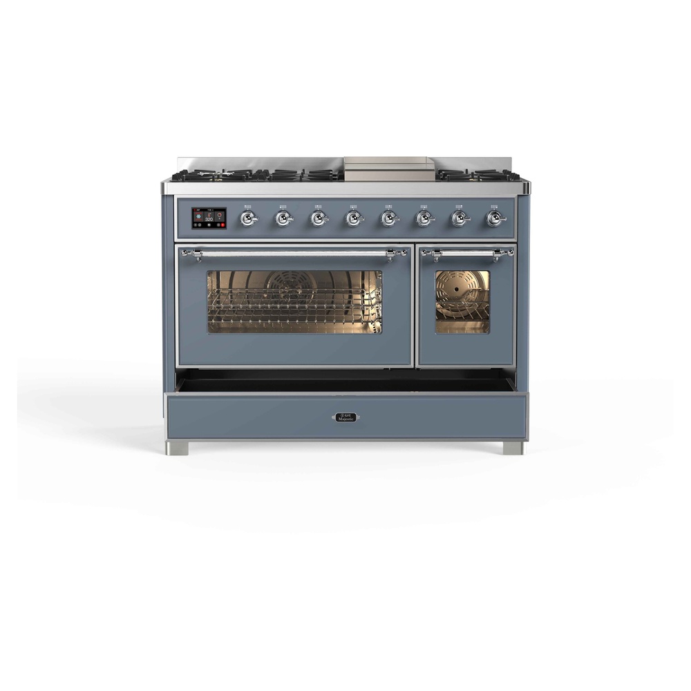 Majestic II 48 inch Dual Fuel Range with 8 Black Burners, Griddle UM12FDNS3BGC