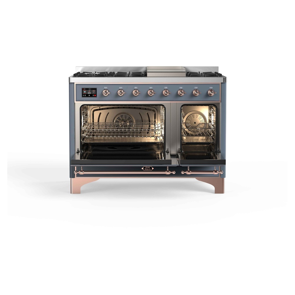 Majestic II Series 48 inch Freestanding Dual Fuel Range with Natural Gas, 8 Sealed Brass Burners, Double Ovens, 5.02 cu. ft. Total Oven Capacity, Griddle, Convection Oven, Continuous Grates, UM12FDNS3BGP