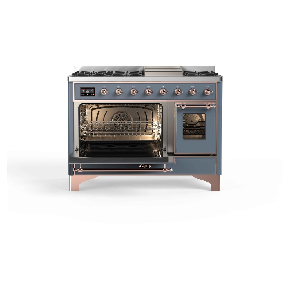 Majestic II Series 48 inch Freestanding Dual Fuel Range with Natural Gas, 8 Sealed Brass Burners, Double Ovens, 5.02 cu. ft. Total Oven Capacity, Griddle, Convection Oven, Continuous Grates, UM12FDNS3BGP