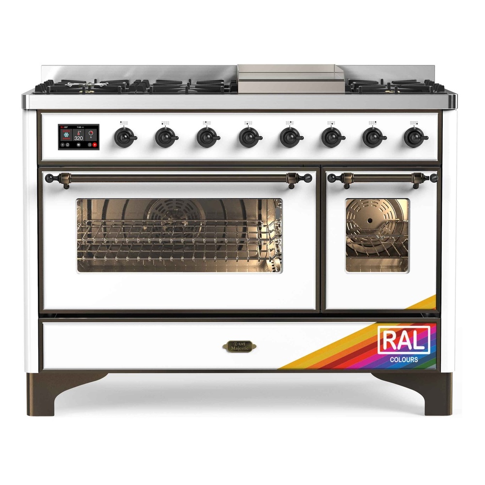 Majestic II 48 UM12FDNS3RAB Freestanding Dual Fuel Range with 8 Sealed Burners with Griddle Double Oven with Triple Glass Door with Bronze knobs UM12FDNS3RABLP
