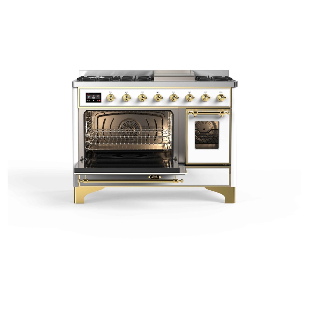 Majestic II 48 UM12FDNS3RAG Freestanding Dual Fuel Range with 8 Sealed Burners with Griddle Double Oven with Triple Glass Door with Brass knobs UM12FDNS3RAGLP