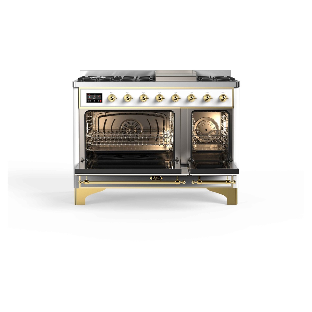 Majestic II 48 UM12FDNS3RAG Freestanding Dual Fuel Range with 8 Sealed Burners with Griddle Double Oven with Triple Glass Door with Brass knobs UM12FDNS3RAG