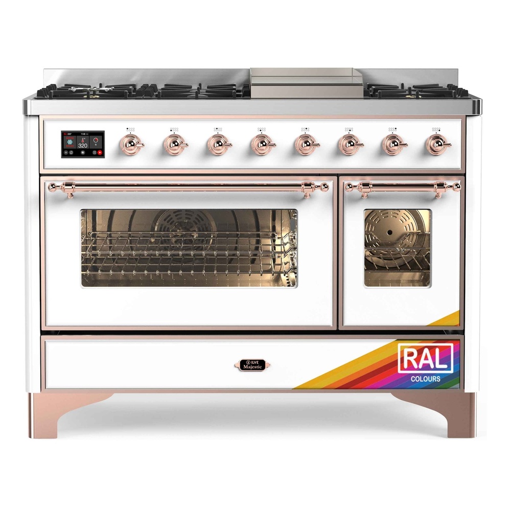 Majestic II 48 UM12FDNS3RAP Freestanding Dual Fuel Range with 8 Sealed Burners with Griddle Double Oven with Triple Glass Door with Copper knobs UM12FDNS3RAPLP