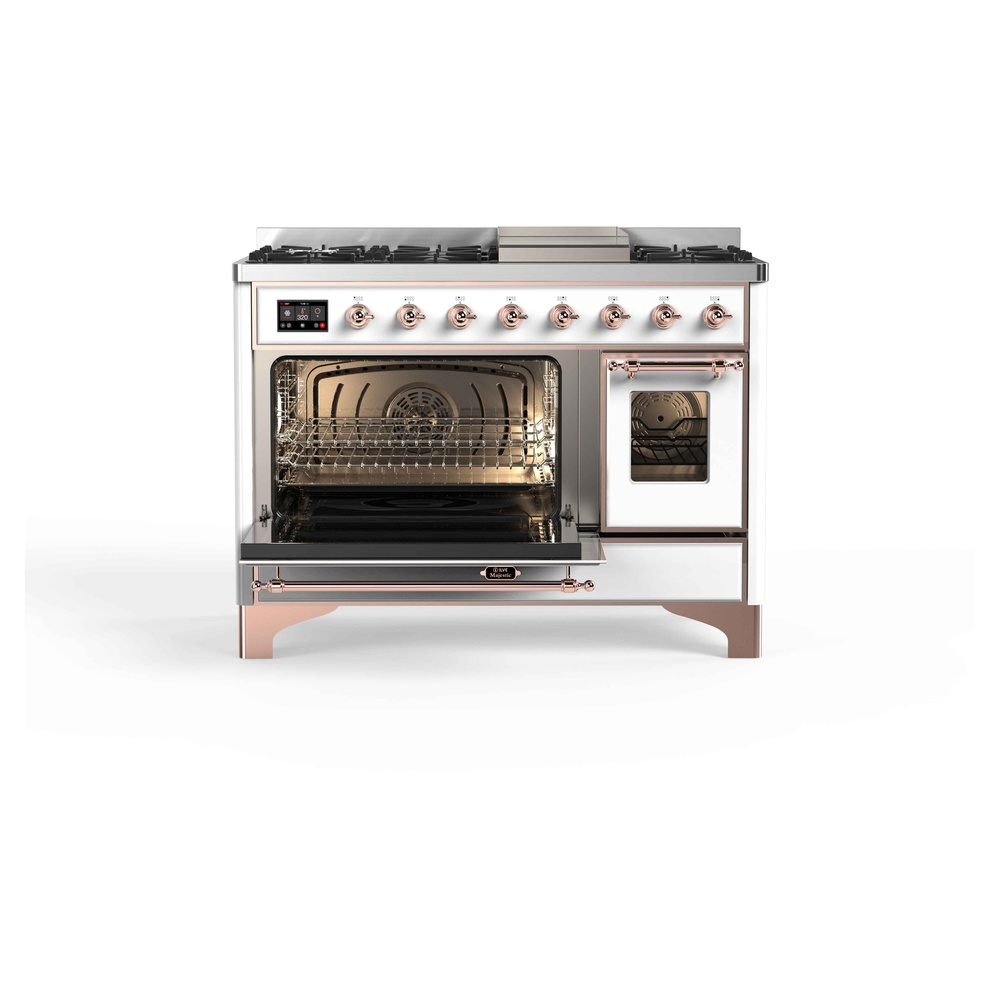 Majestic II 48 UM12FDNS3RAP Freestanding Dual Fuel Range with 8 Sealed Burners with Griddle Double Oven with Triple Glass Door with Copper knobs UM12FDNS3RAPLP