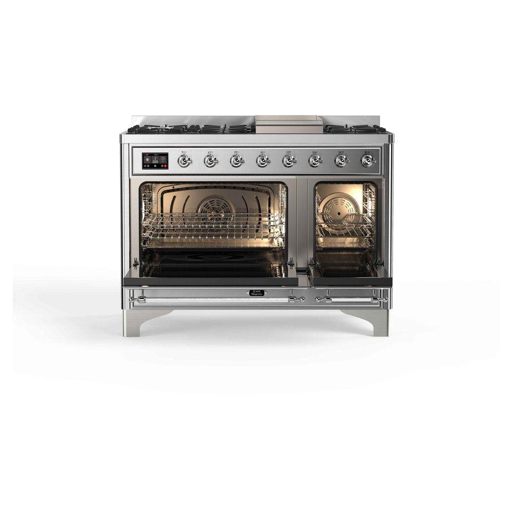 Majestic II 48 inch Dual Fuel Range with 8 Black Burners, Griddle UM12FDNS3SSC