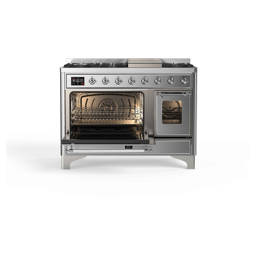 Majestic II 48 inch Dual Fuel Range with 8 Black Burners, Griddle UM12FDNS3SSC