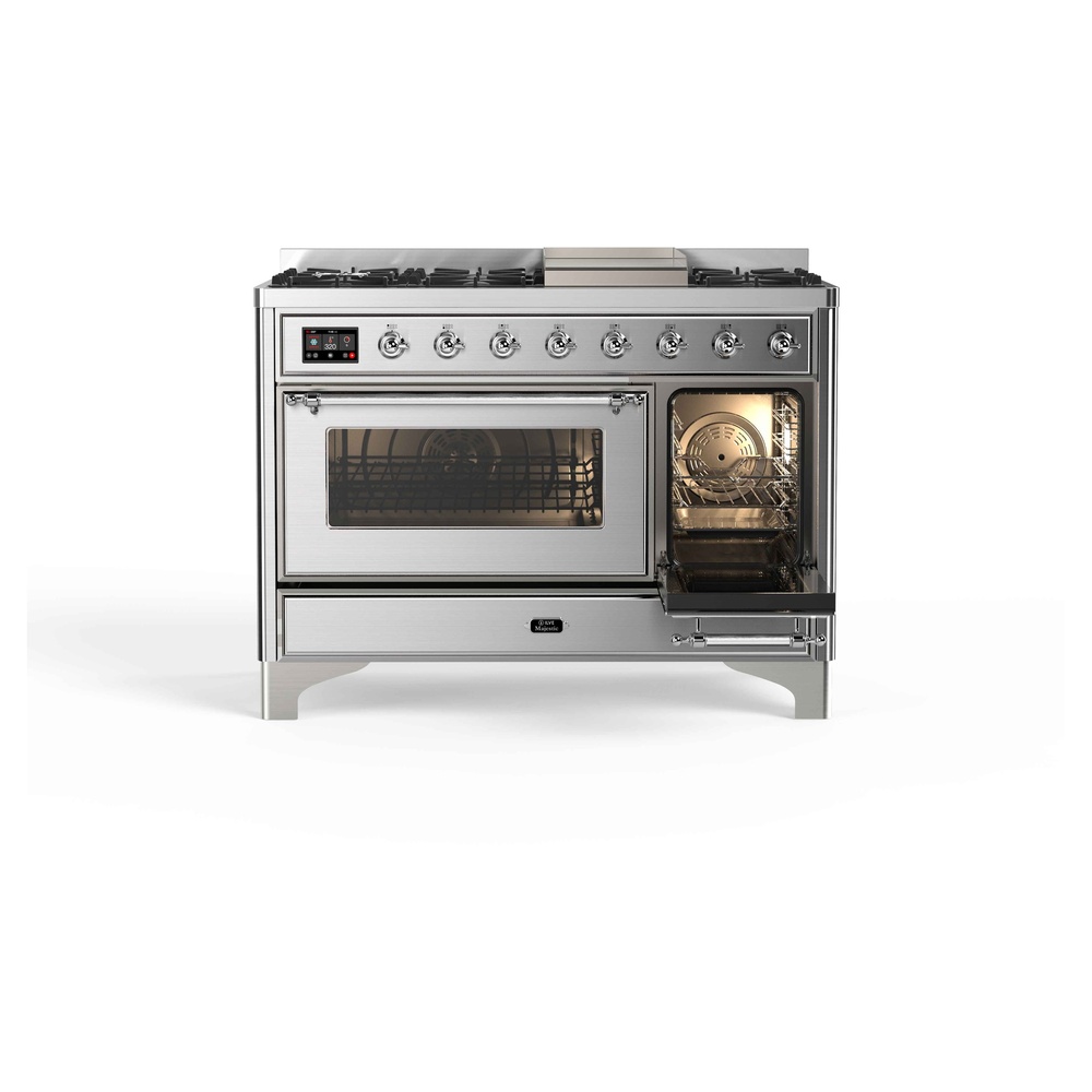 Majestic II 48 inch Dual Fuel Range with 8 Black Burners, Griddle UM12FDNS3SSC