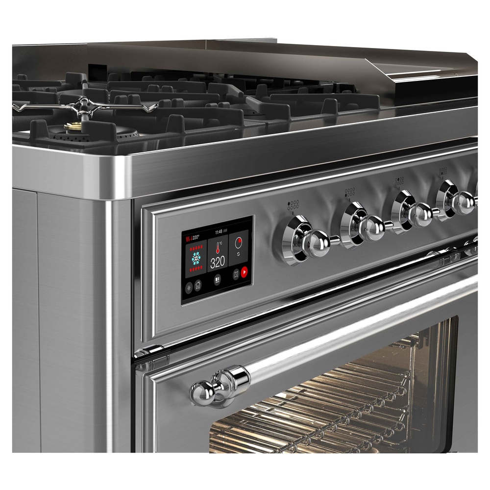 Majestic II 48 inch Dual Fuel Range with 8 Black Burners, Griddle UM12FDNS3SSC