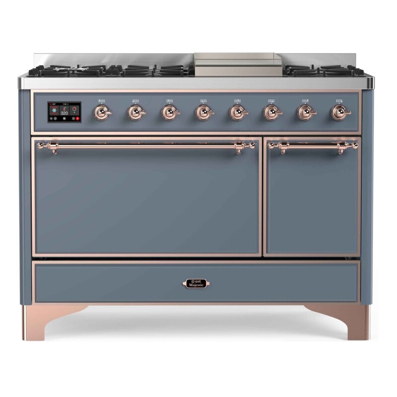 Majestic II Series 48 inch Freestanding Dual Fuel Range with Natural Gas, 7 Sealed Brass Burners, Double Ovens, 5.02 cu. ft. Total Oven Capacity, Griddle, Convection Oven, Continuous Grates, 
