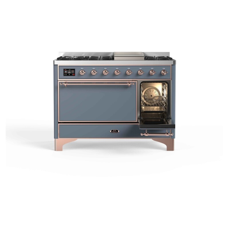 Majestic II Series 48 inch Freestanding Dual Fuel Range with Natural Gas, 7 Sealed Brass Burners, Double Ovens, 5.02 cu. ft. Total Oven Capacity, Griddle, Convection Oven, Continuous Grates,  UM12FDQNS3BGP
