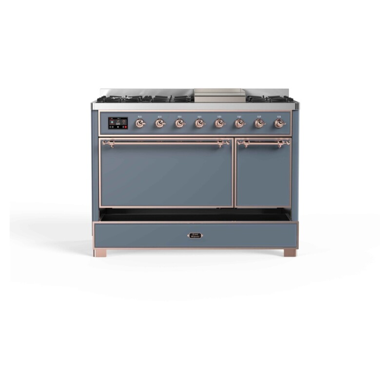 Majestic II Series 48 inch Freestanding Dual Fuel Range with Natural Gas, 7 Sealed Brass Burners, Double Ovens, 5.02 cu. ft. Total Oven Capacity, Griddle, Convection Oven, Continuous Grates,  UM12FDQNS3BGP
