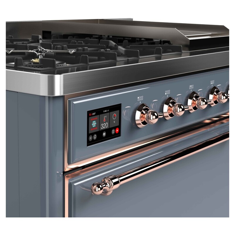 Majestic II Series 48 inch Freestanding Dual Fuel Range with Natural Gas, 7 Sealed Brass Burners, Double Ovens, 5.02 cu. ft. Total Oven Capacity, Griddle, Convection Oven, Continuous Grates,  UM12FDQNS3BGP