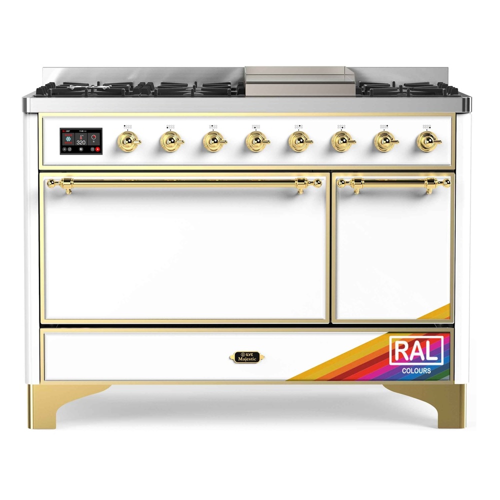 Majestic II 48 UM12FDQNS3RAG Freestanding Dual Fuel Range with 8 Sealed Burners with Griddle Double Oven with Solid Door with Brass knobs UM12FDQNS3RAGLP