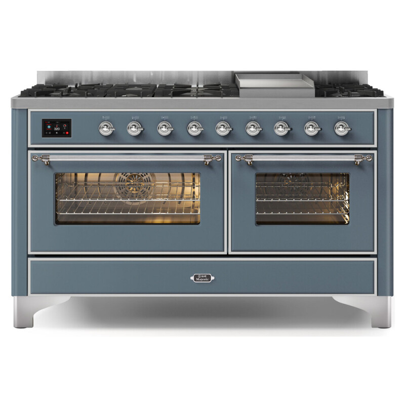 Majestic II Series 60 inch Freestanding Dual Fuel Range with Natural Gas, 9 Sealed Brass Burners, Double Ovens, 5.02 cu. ft. Total Oven Capacity, Griddle, Convection Oven, Continuous Grates, UM15FDNS3BGC