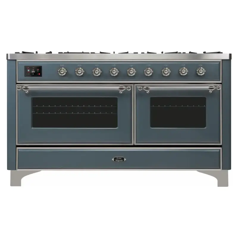 Majestic II Series 60 inch Freestanding Dual Fuel Range with Natural Gas, 9 Sealed Brass Burners, Double Ovens, 5.02 cu. ft. Total Oven Capacity, Griddle, Convection Oven, Continuous Grates, UM15FDNS3BGC