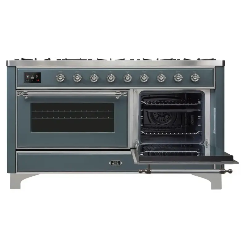Majestic II Series 60 inch Freestanding Dual Fuel Range with Natural Gas, 9 Sealed Brass Burners, Double Ovens, 5.02 cu. ft. Total Oven Capacity, Griddle, Convection Oven, Continuous Grates, UM15FDNS3BGC