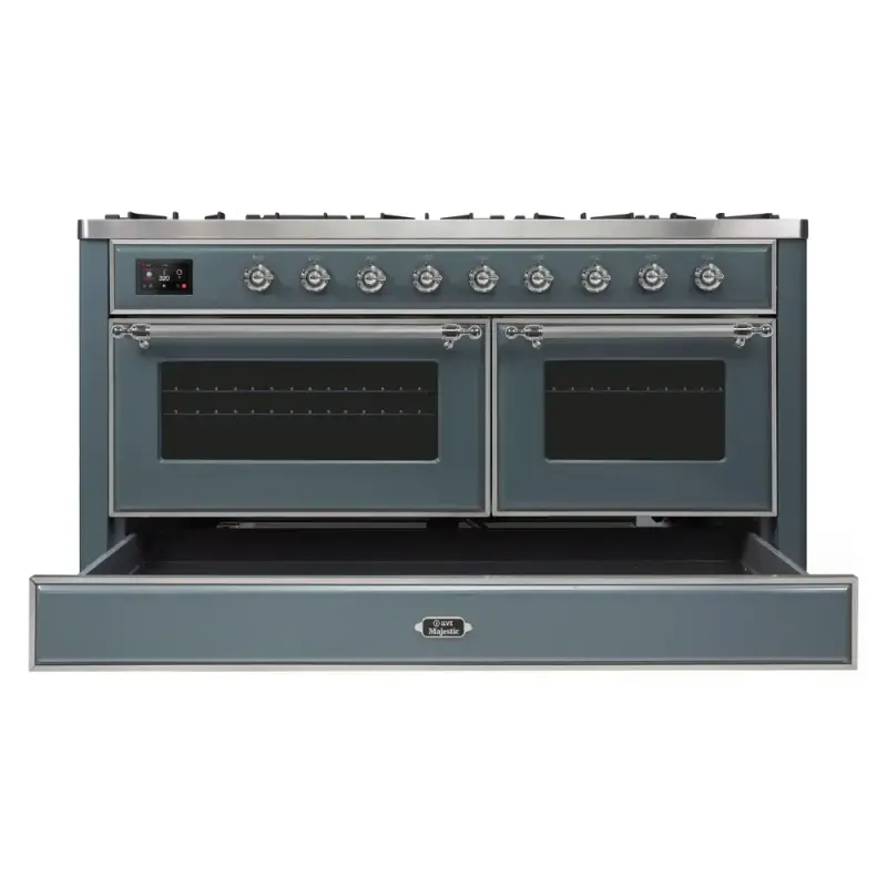 Majestic II Series 60 inch Freestanding Dual Fuel Range with Natural Gas, 9 Sealed Brass Burners, Double Ovens, 5.02 cu. ft. Total Oven Capacity, Griddle, Convection Oven, Continuous Grates, UM15FDNS3BGC