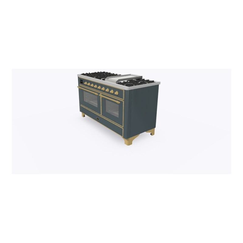 Majestic II Series 60 inch Freestanding Dual Fuel Range with Natural Gas, 9 Sealed Brass Burners, Double Ovens, 5.02 cu. ft. Total Oven Capacity, Griddle, Convection Oven, Continuous Grates,  UM15FDNS3BGG
