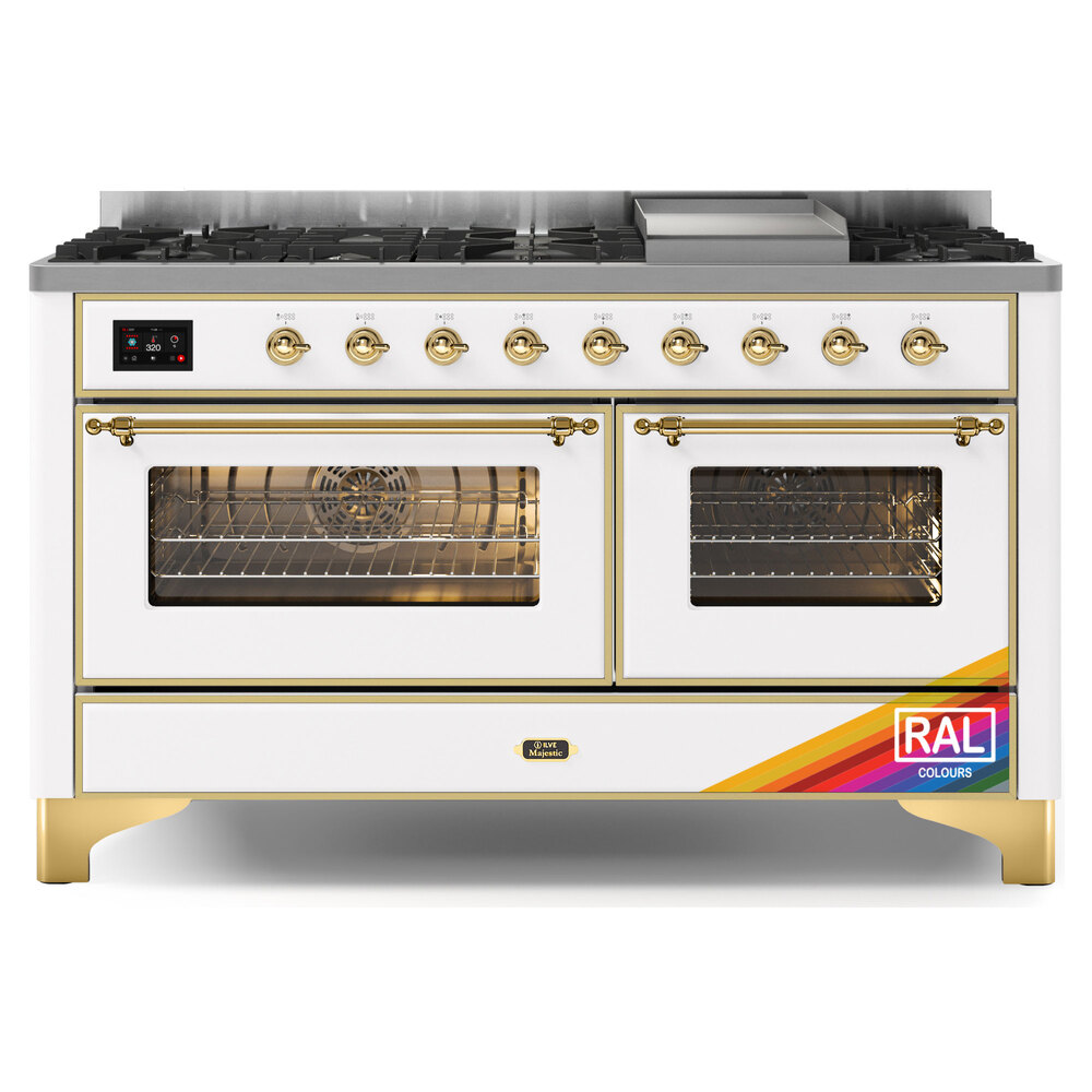 Majestic II 60 UM15FDNS3RAG Freestanding Dual Fuel Range with 9 Sealed Burners with Griddle Double Oven with Triple Glass Door with Brass knobs UM15FDNS3RAG