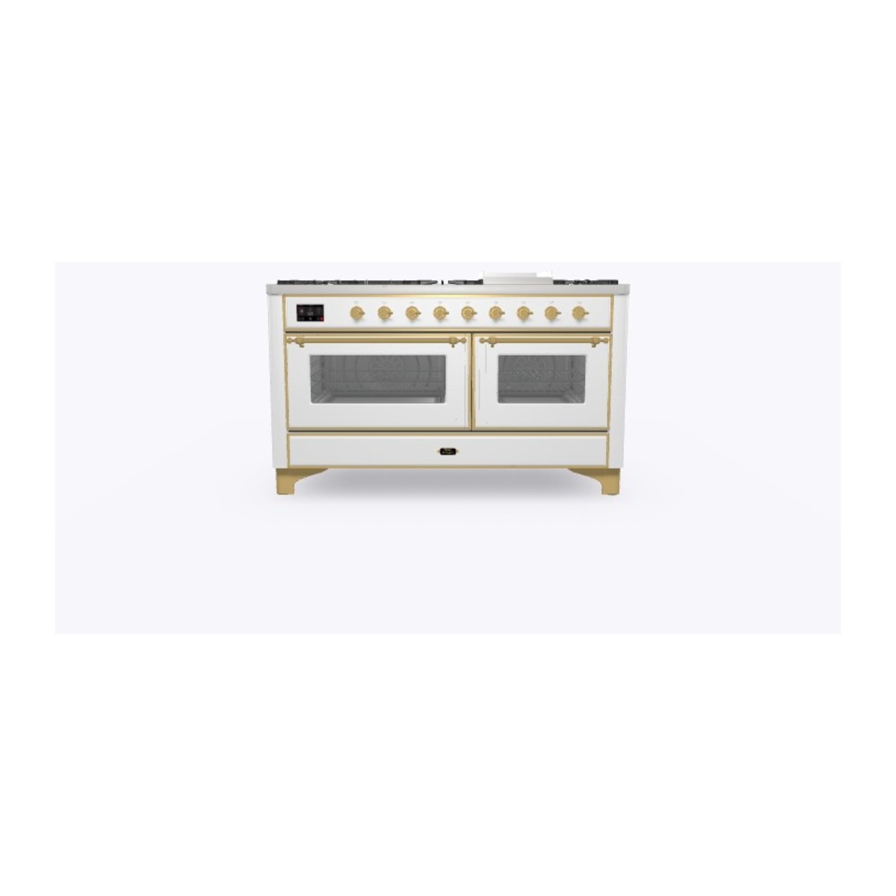 Majestic II 60 UM15FDNS3RAG Freestanding Dual Fuel Range with 9 Sealed Burners with Griddle Double Oven with Triple Glass Door with Brass knobs UM15FDNS3RAG