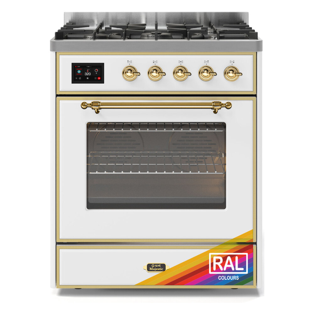 Majestic II 30 UM30DNE3RAG Freestanding Dual Fuel Range with 5 Sealed Burners Single Oven with Triple Glass Door with Brass knobs UM30DNE3RAGLP
