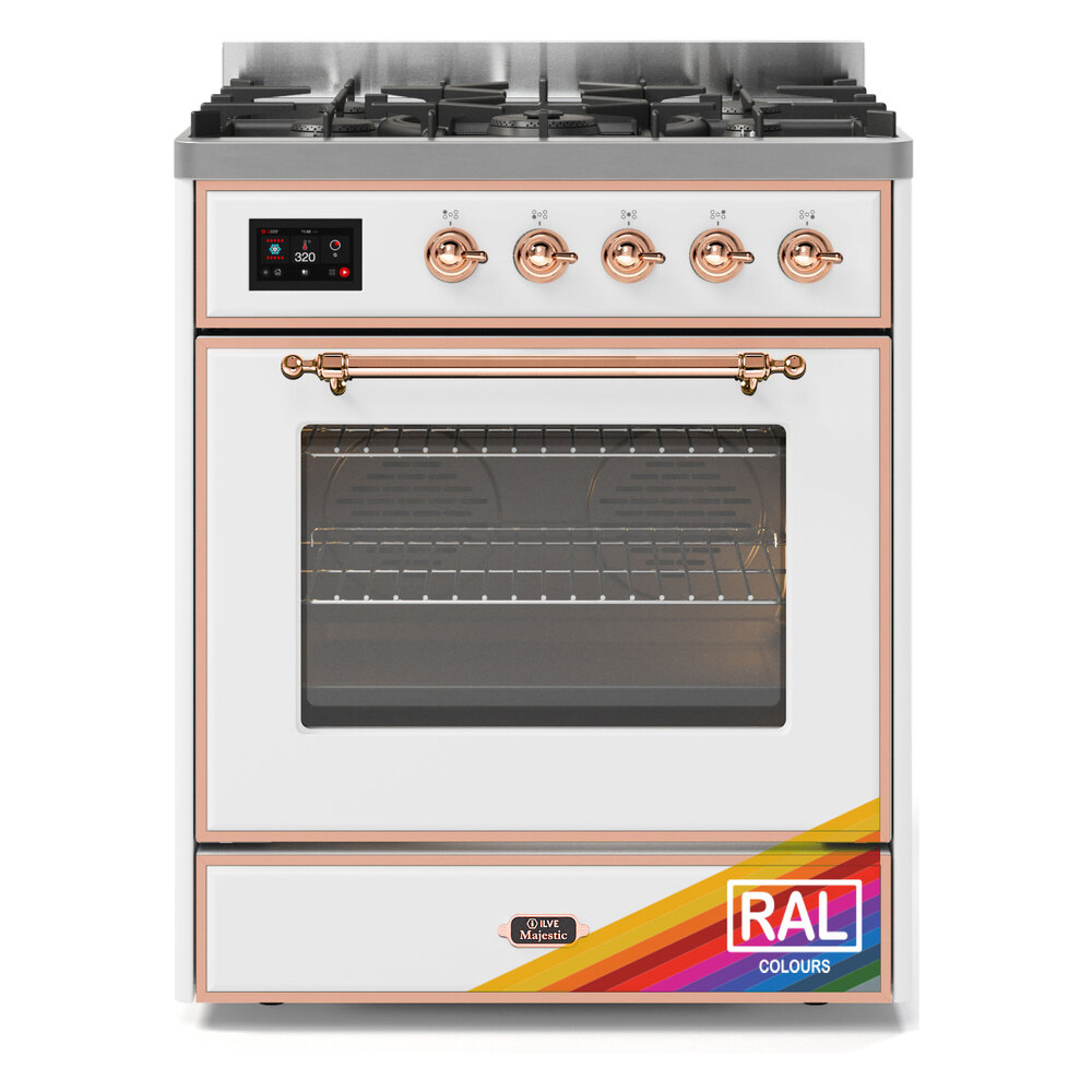 Majestic II 30 UM30DNE3RAP Freestanding Dual Fuel Range with 5 Sealed Burners Single Oven with Triple Glass Door with Copper knobs UM30DNE3RAPLP
