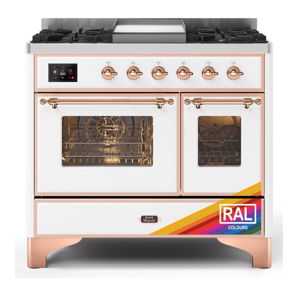 Majestic II 40 UMD10FDNS3RAP Freestanding Dual Fuel Range with 6 Sealed Burners with Griddle Double Oven with Triple Glass Door with Copper knobs UMD10FDNS3RAPLP