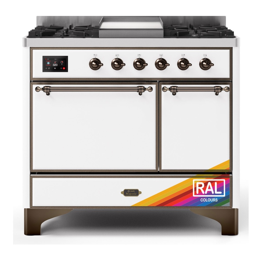 Majestic II 40 UMD10FDQNS3RAB Freestanding Dual Fuel Range with 6 Sealed Burners with Griddle Double Oven with Solid Door with Bronze knobs UMD10FDQNS3RAB
