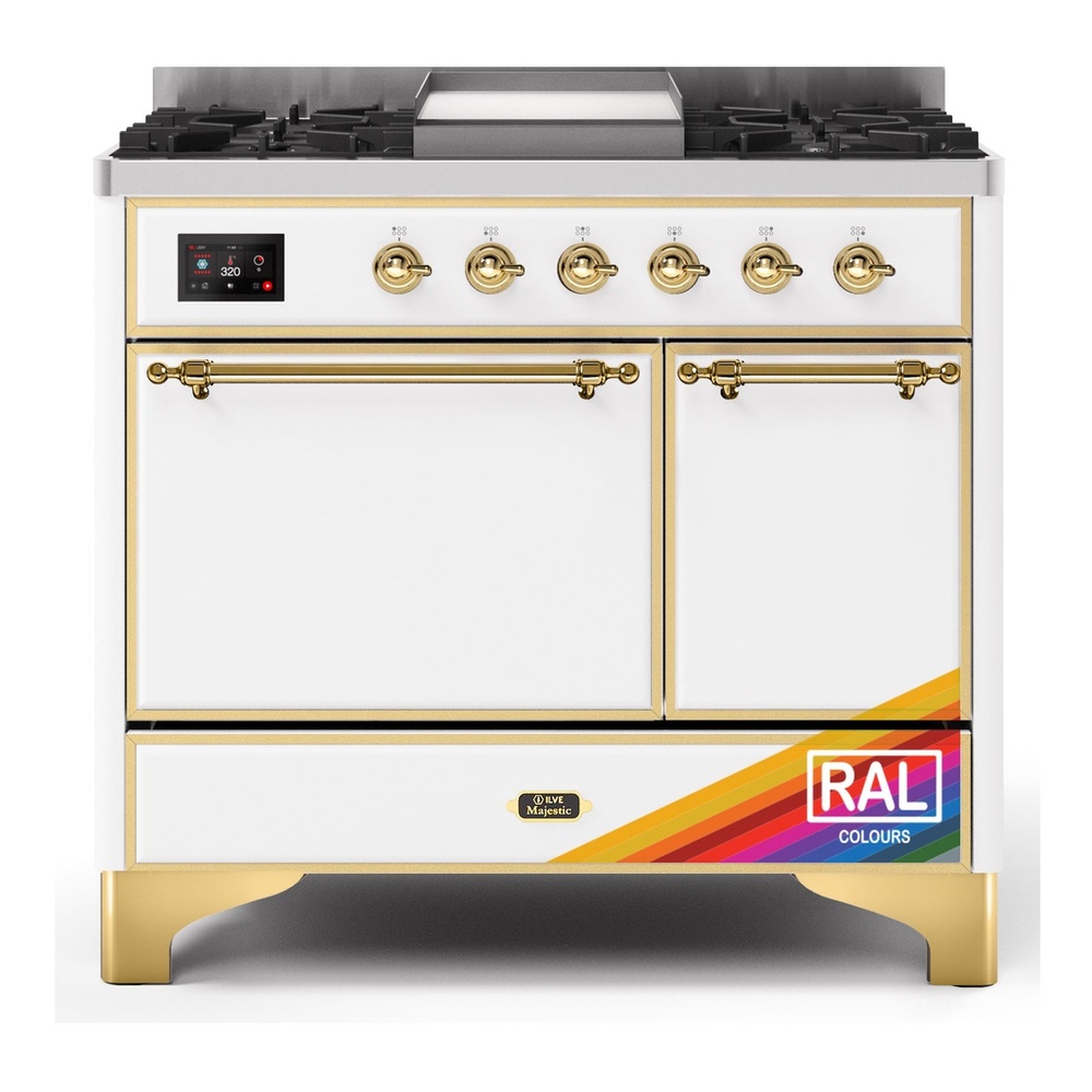 Majestic II 40 UMD10FDQNS3RAG Freestanding Dual Fuel Range with 6 Sealed Burners with Griddle Double Oven with Solid Door with Brass knobs UMD10FDQNS3RAG
