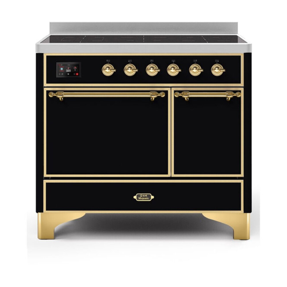 Majestic II Series 40 inch Freestanding Electric Induction Range with 6 Elements, Smoothtop Cooktop, 3.82 cu. ft. Total Oven Capacity, Convection Oven, Warming Drawer, with Brass Trim UMDI10QNS3BKG