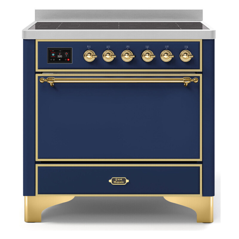 Majestic II Series 36 inch Freestanding Electric Induction Range with 5 Elements, Smoothtop Cooktop, 3.5 cu. ft. Total Oven Capacity, Convection Oven, Warming Drawer, with Brass Trim UMI09QNS