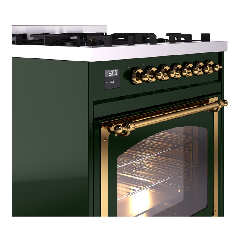 Nostalgie II Noblesse 30″ Dual Fuel Range  (Natural Gas, Triple Glass Door, Emerald Green, Brass) UN30NMPEGG