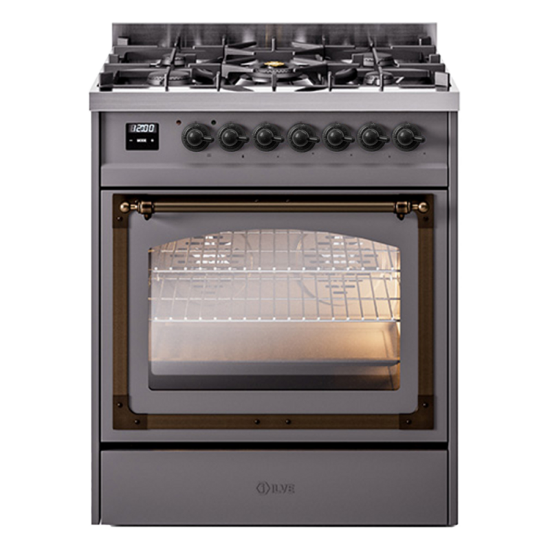 Nostalgie II Noblesse 30″ Dual Fuel Range (Natural Gas, Triple Glass Door, Graphite Matte, Burnished) UN30NMPMGB