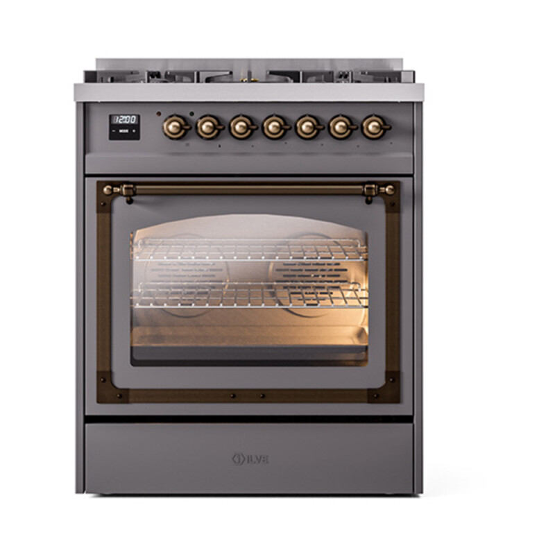 Nostalgie II Noblesse 30″ Dual Fuel Range (Natural Gas, Triple Glass Door, Graphite Matte, Burnished) UN30NMPMGB