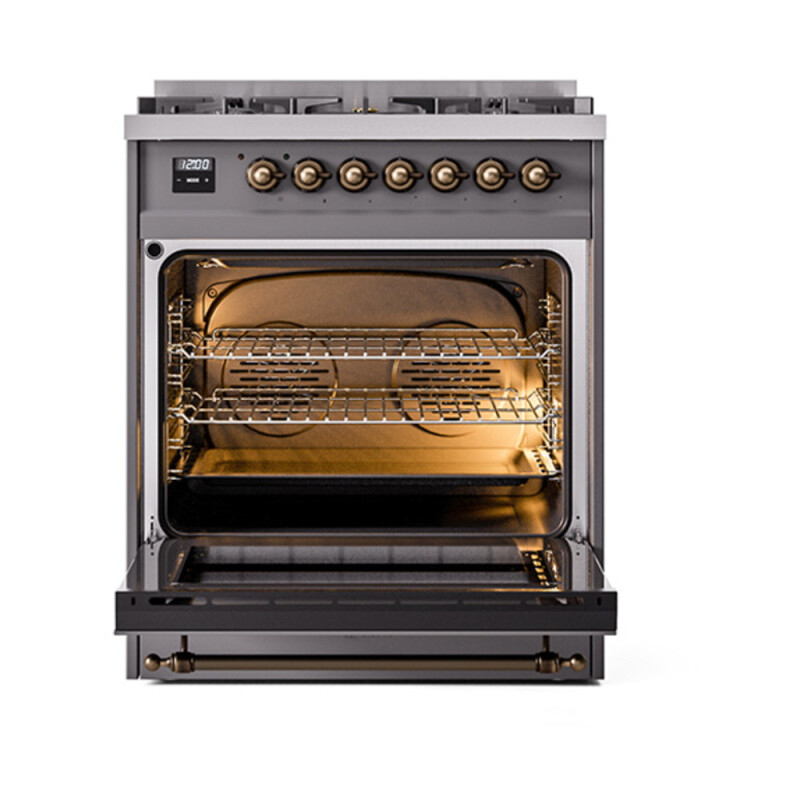 Nostalgie II Noblesse 30″ Dual Fuel Range (Natural Gas, Triple Glass Door, Graphite Matte, Burnished) UN30NMPMGB
