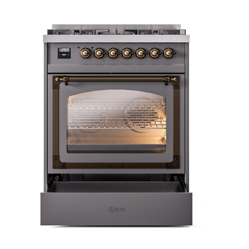 Nostalgie II Noblesse 30″ Dual Fuel Range (Natural Gas, Triple Glass Door, Graphite Matte, Burnished) UN30NMPMGB