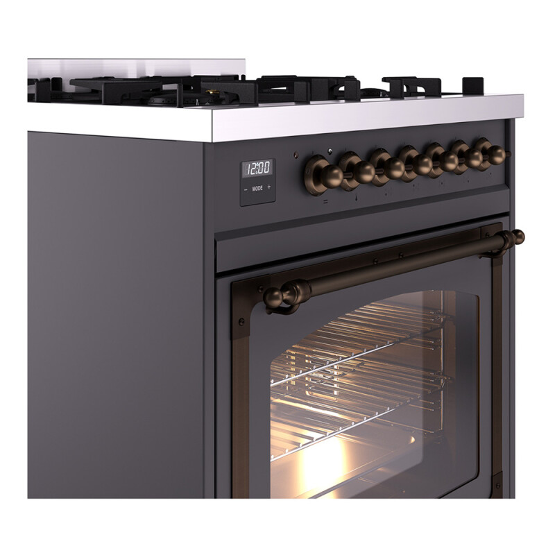 Nostalgie II Noblesse 30″ Dual Fuel Range (Natural Gas, Triple Glass Door, Graphite Matte, Burnished) UN30NMPMGB