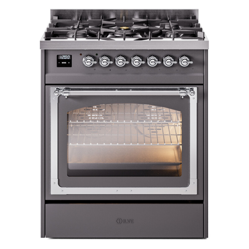 Nostalgie II Noblesse 30″ Dual Fuel Range (Natural Gas, Triple Glass Door, Graphite Matte, Chrome) UN30NMPMGC