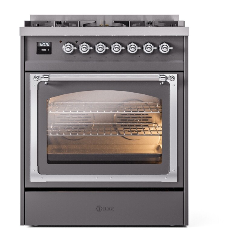 Nostalgie II Noblesse 30″ Dual Fuel Range (Natural Gas, Triple Glass Door, Graphite Matte, Chrome) UN30NMPMGC