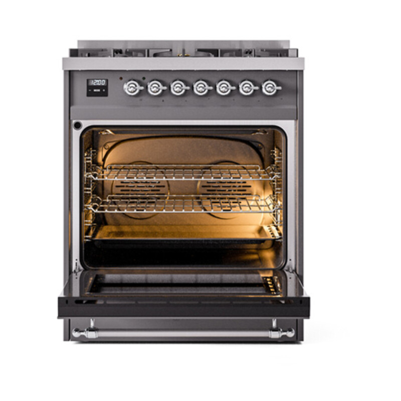 Nostalgie II Noblesse 30″ Dual Fuel Range (Natural Gas, Triple Glass Door, Graphite Matte, Chrome) UN30NMPMGC