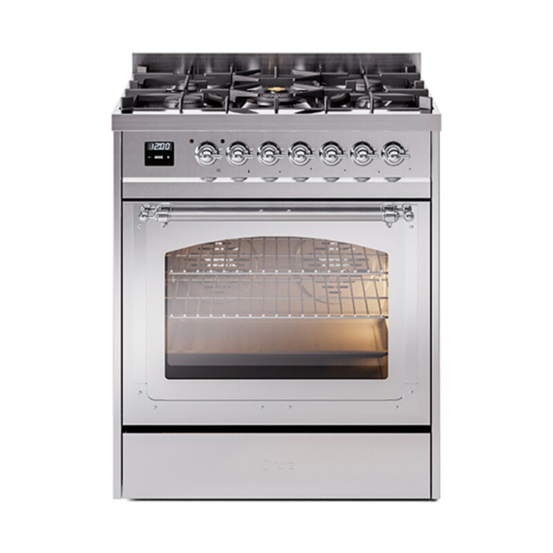 Nostalgie II Noblesse 30″ Dual Fuel Range (Natural Gas, Triple Glass Door, Stainless Steel, Chrome) UN30NMPSSC