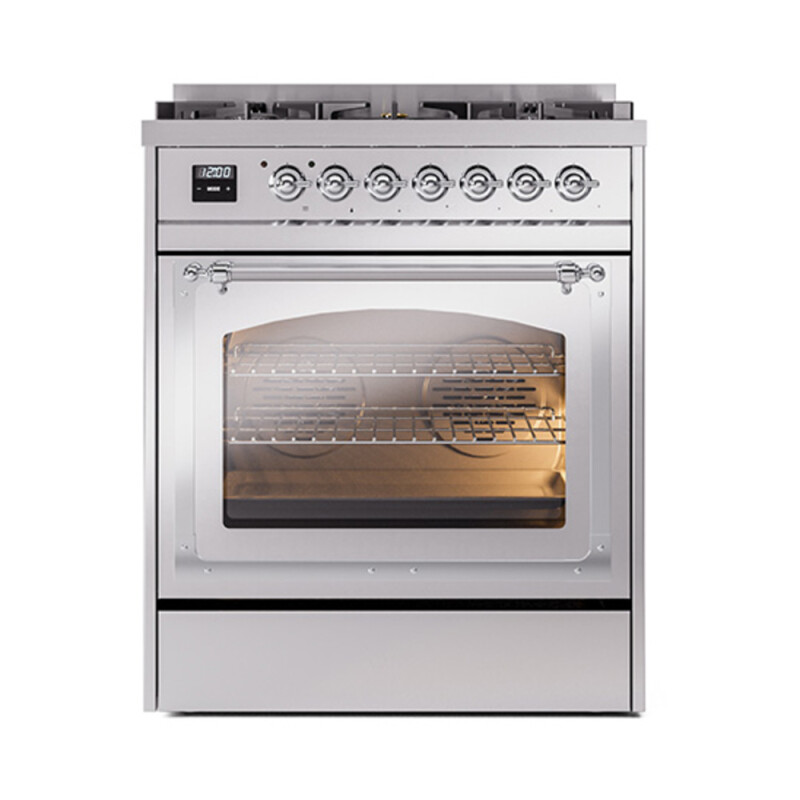 Nostalgie II Noblesse 30″ Dual Fuel Range (Natural Gas, Triple Glass Door, Stainless Steel, Chrome) UN30NMPSSC