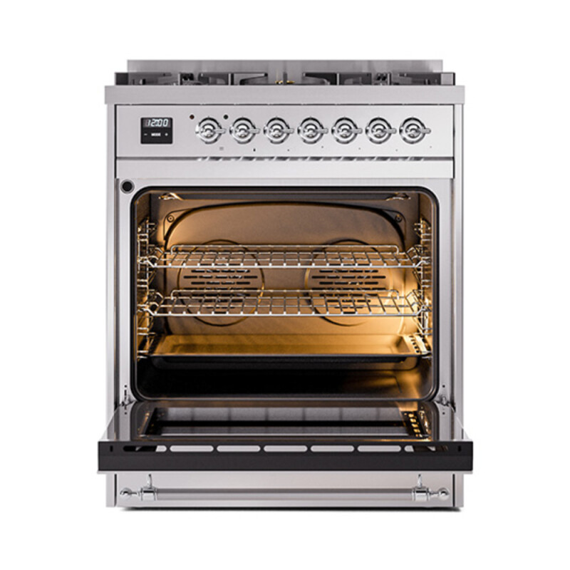 Nostalgie II Noblesse 30″ Dual Fuel Range (Natural Gas, Triple Glass Door, Stainless Steel, Chrome) UN30NMPSSC
