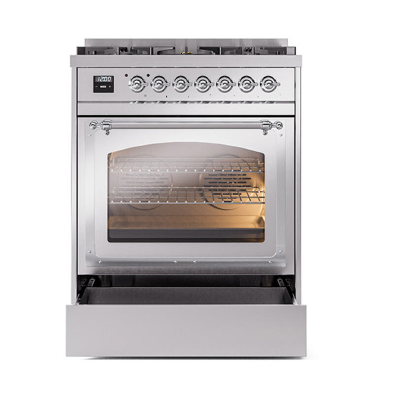 Nostalgie II Noblesse 30″ Dual Fuel Range (Natural Gas, Triple Glass Door, Stainless Steel, Chrome) UN30NMPSSC