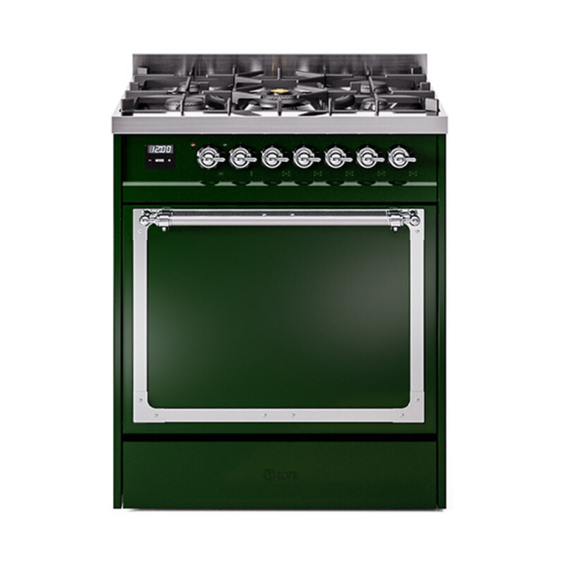 Nostalgie II Noblesse 30″ Dual Fuel Range (Natural Gas, Solid Door, Emerald Green, Chrome) UN30QNMPEGC