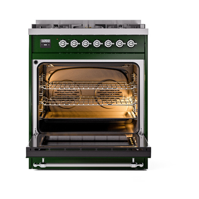 Nostalgie II Noblesse 30″ Dual Fuel Range (Natural Gas, Solid Door, Emerald Green, Chrome) UN30QNMPEGC